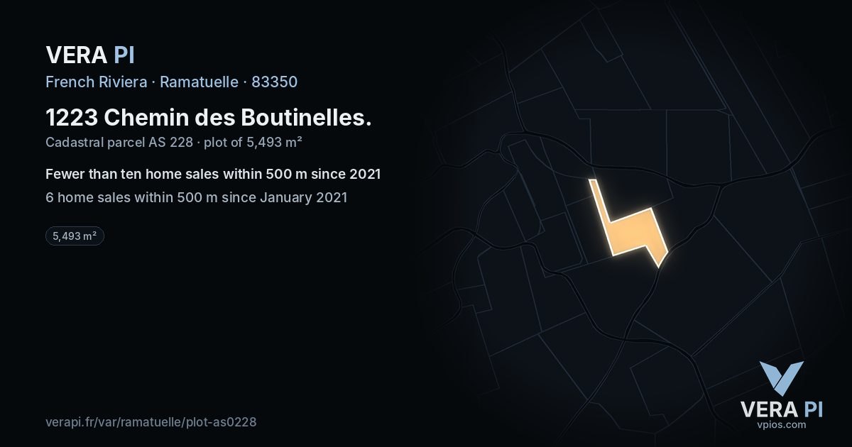 1223 Chemin des Boutinelles, Ramatuelle at night – the plot lit, the parcels around coloured by the prices near them