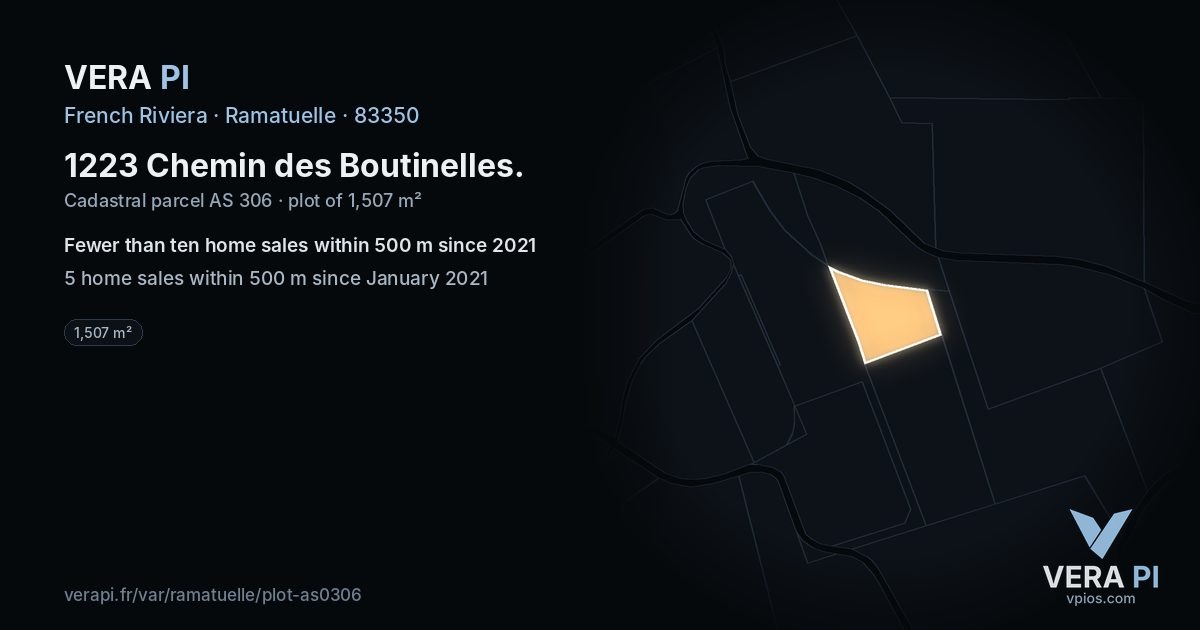 1223 Chemin des Boutinelles, Ramatuelle at night – the plot lit, the parcels around coloured by the prices near them