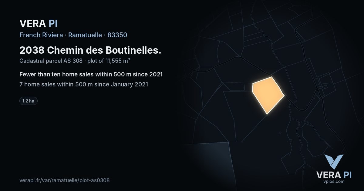 2038 Chemin des Boutinelles, Ramatuelle at night – the plot lit, the parcels around coloured by the prices near them