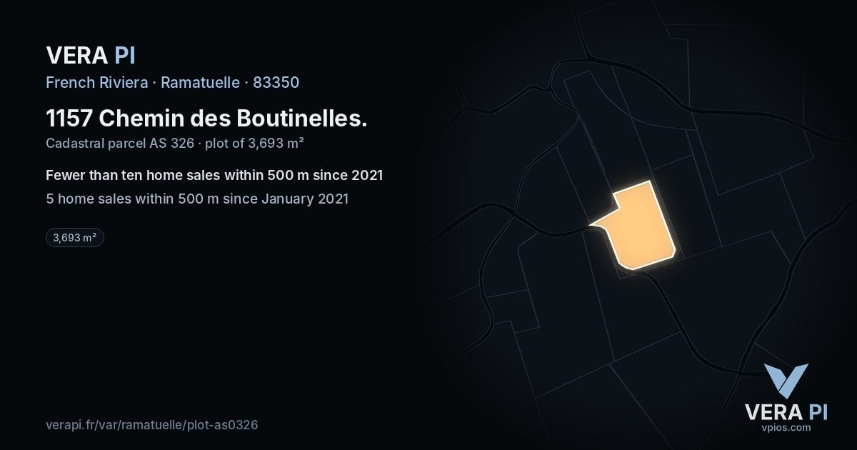 1157 Chemin des Boutinelles, Ramatuelle at night – the plot lit, the parcels around coloured by the prices near them