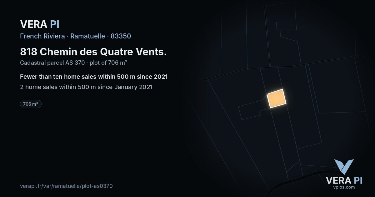 818 Chemin des Quatre Vents, Ramatuelle at night – the plot lit, the parcels around coloured by the prices near them