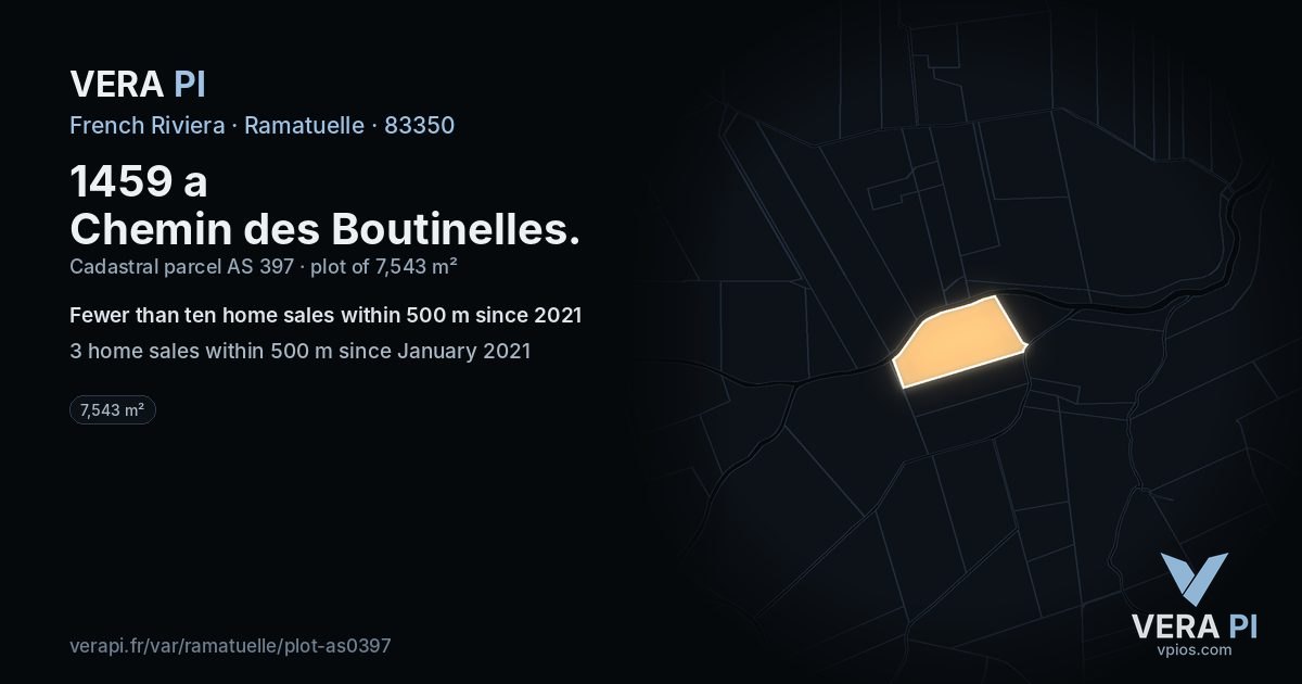 1459 a Chemin des Boutinelles, Ramatuelle at night – the plot lit, the parcels around coloured by the prices near them