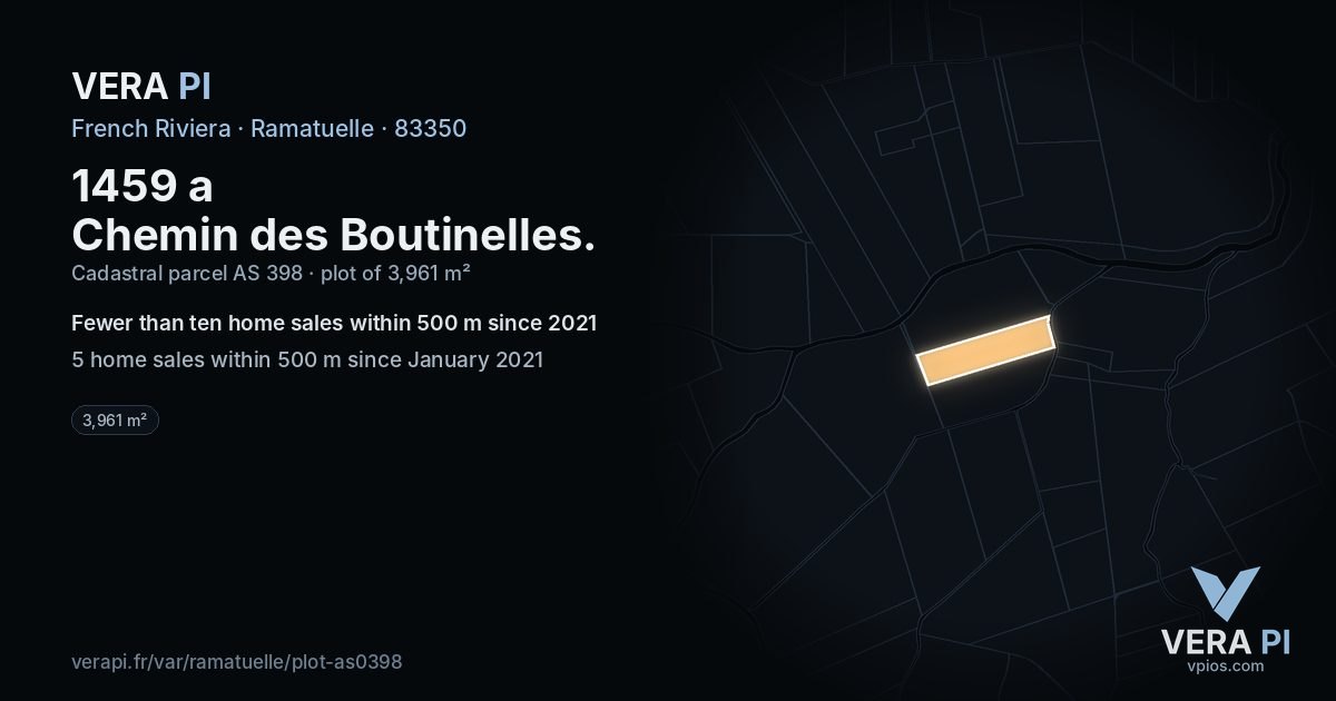 1459 a Chemin des Boutinelles, Ramatuelle at night – the plot lit, the parcels around coloured by the prices near them