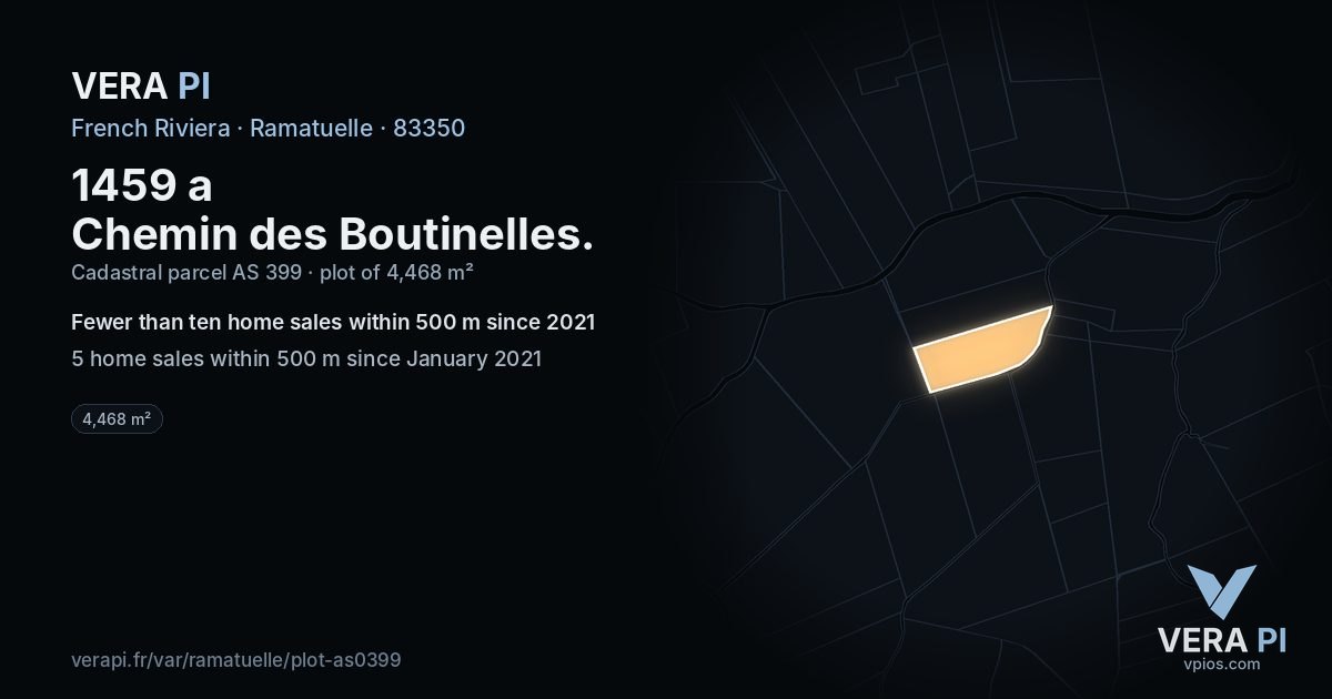 1459 a Chemin des Boutinelles, Ramatuelle at night – the plot lit, the parcels around coloured by the prices near them