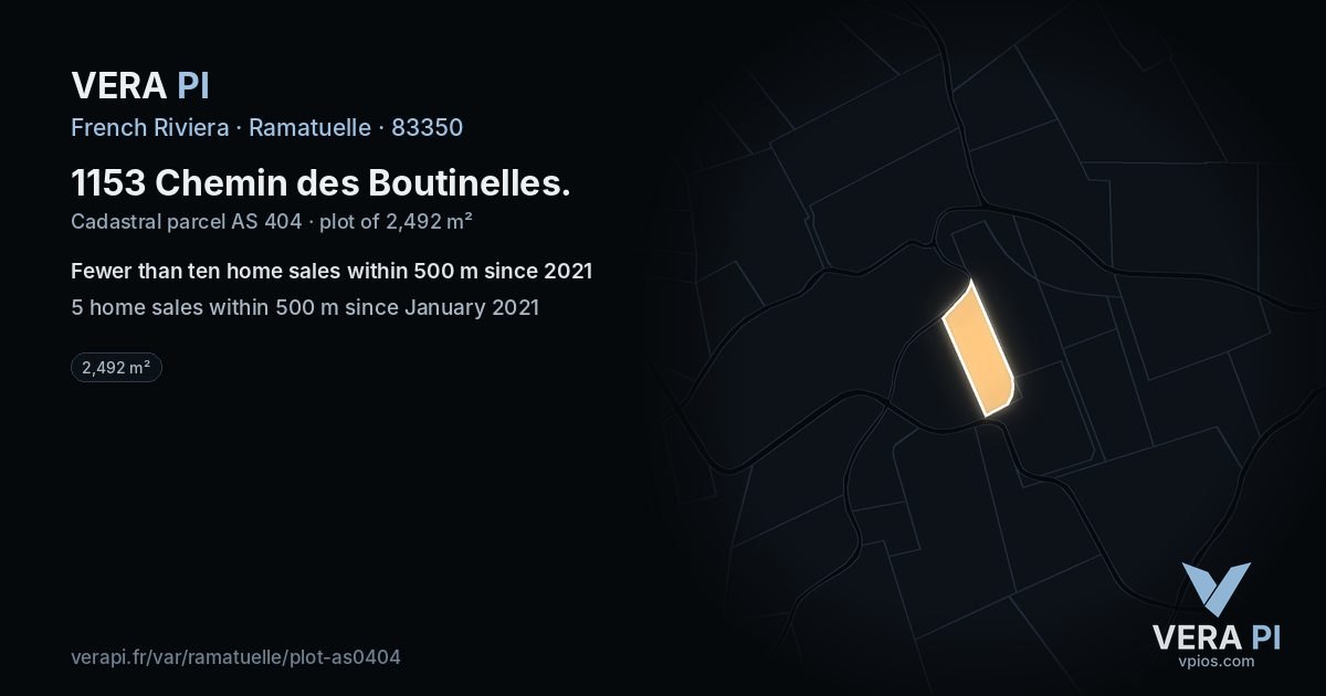 1153 Chemin des Boutinelles, Ramatuelle at night – the plot lit, the parcels around coloured by the prices near them