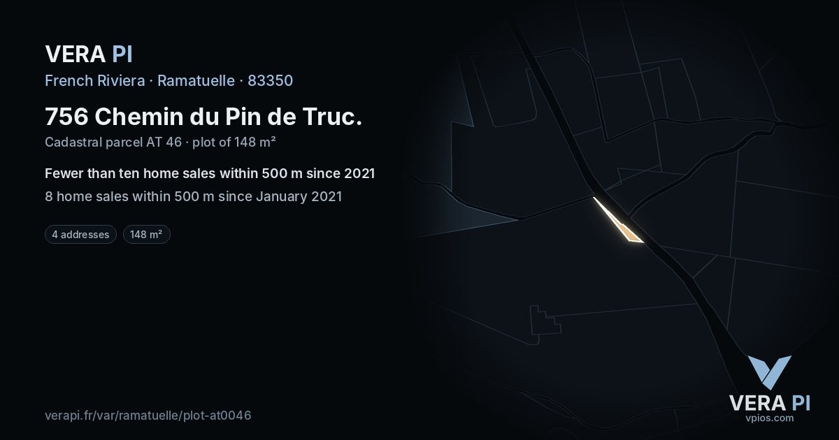 756 Chemin du Pin de Truc, Ramatuelle at night – the plot lit, the parcels around coloured by the prices near them