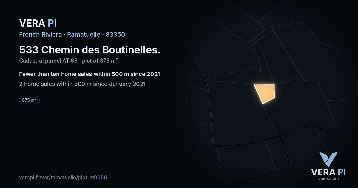 533 Chemin des Boutinelles, Ramatuelle at night – the plot lit, the parcels around coloured by the prices near them