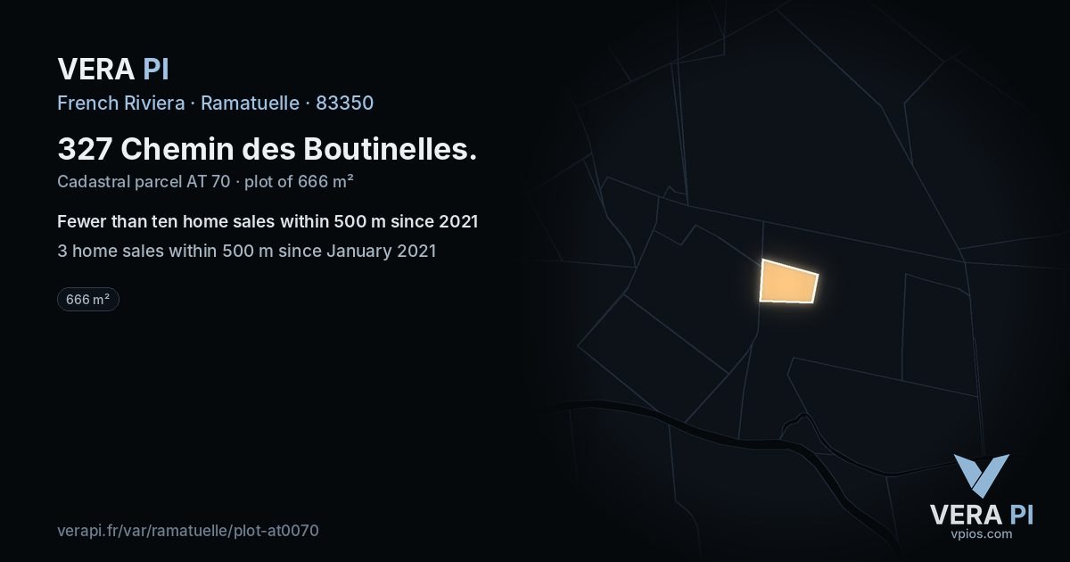 327 Chemin des Boutinelles, Ramatuelle at night – the plot lit, the parcels around coloured by the prices near them