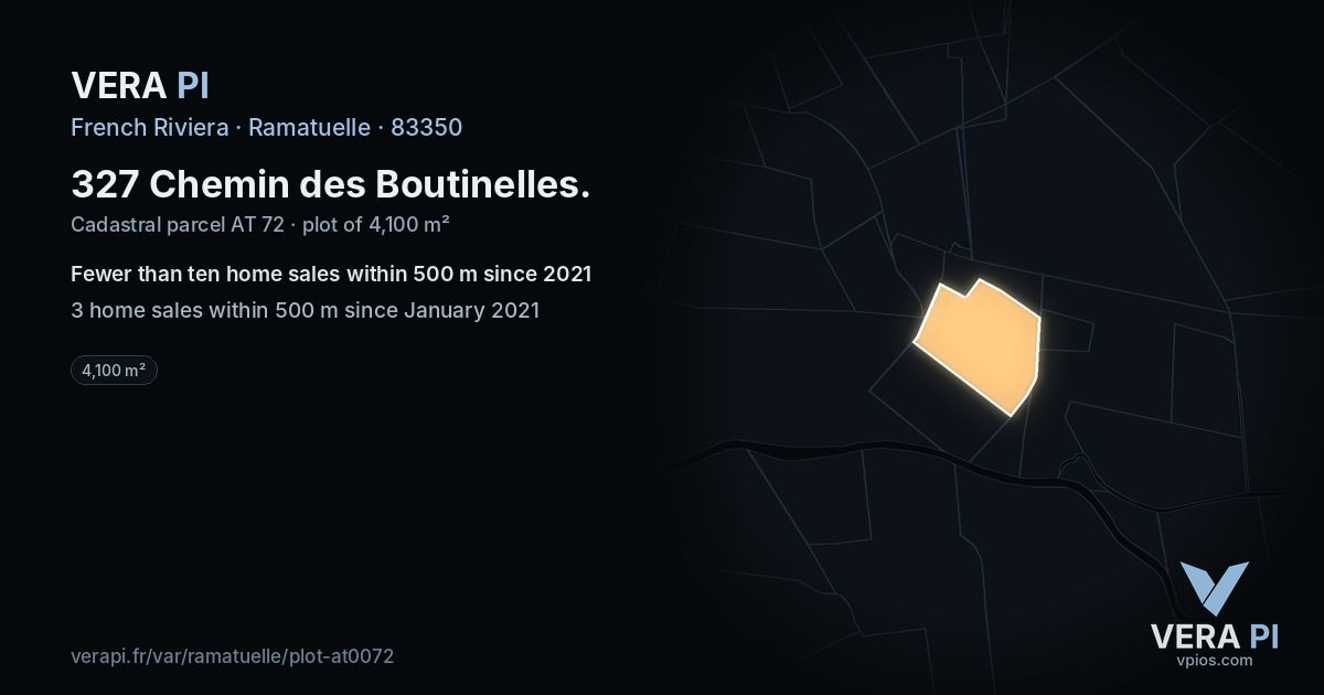 327 Chemin des Boutinelles, Ramatuelle at night – the plot lit, the parcels around coloured by the prices near them