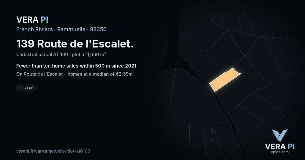 139 Route de l'Escalet, Ramatuelle at night – the plot lit, the parcels around coloured by the prices near them