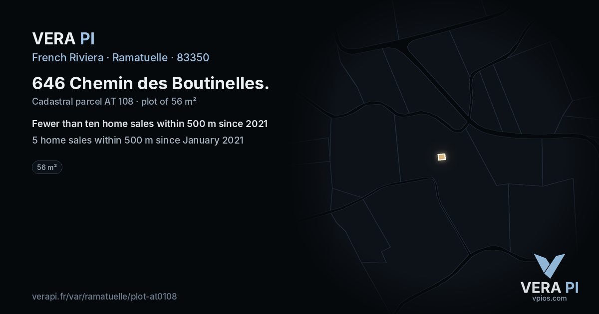 646 Chemin des Boutinelles, Ramatuelle at night – the plot lit, the parcels around coloured by the prices near them