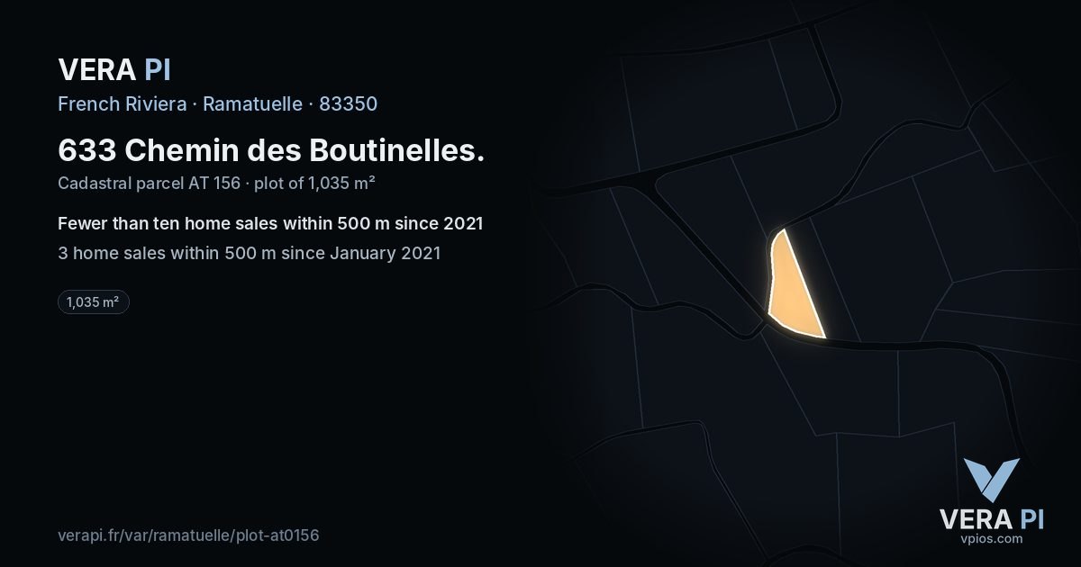 633 Chemin des Boutinelles, Ramatuelle at night – the plot lit, the parcels around coloured by the prices near them