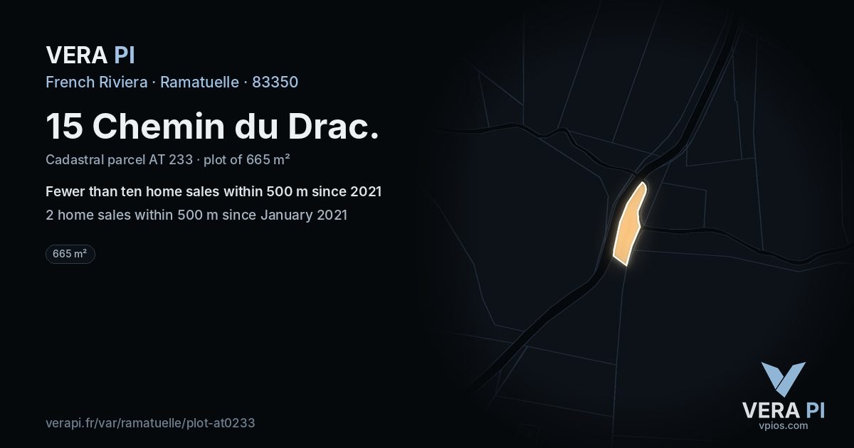 15 Chemin du Drac, Ramatuelle at night – the plot lit, the parcels around coloured by the prices near them