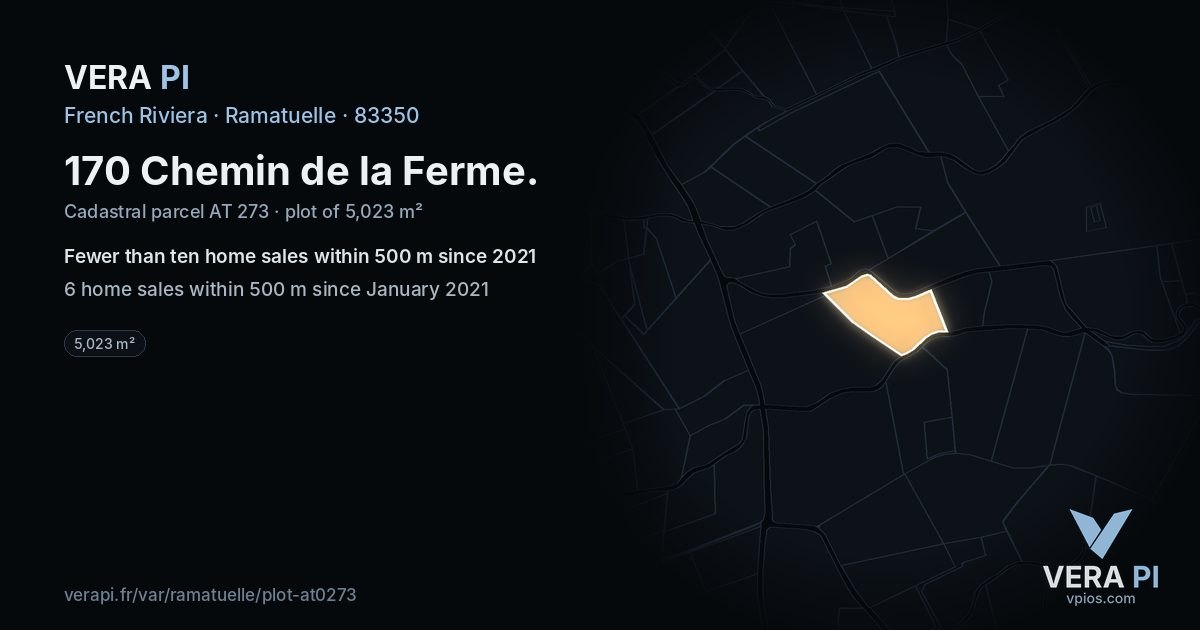 170 Chemin de la Ferme, Ramatuelle at night – the plot lit, the parcels around coloured by the prices near them