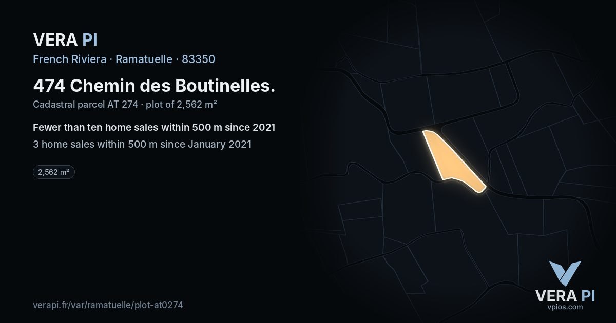 474 Chemin des Boutinelles, Ramatuelle at night – the plot lit, the parcels around coloured by the prices near them