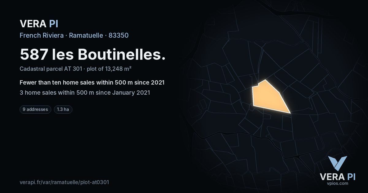 587 les Boutinelles, Ramatuelle at night – the plot lit, the parcels around coloured by the prices near them