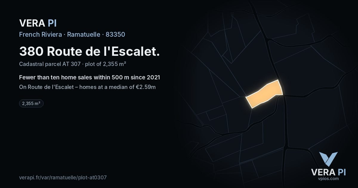 380 Route de l'Escalet, Ramatuelle at night – the plot lit, the parcels around coloured by the prices near them