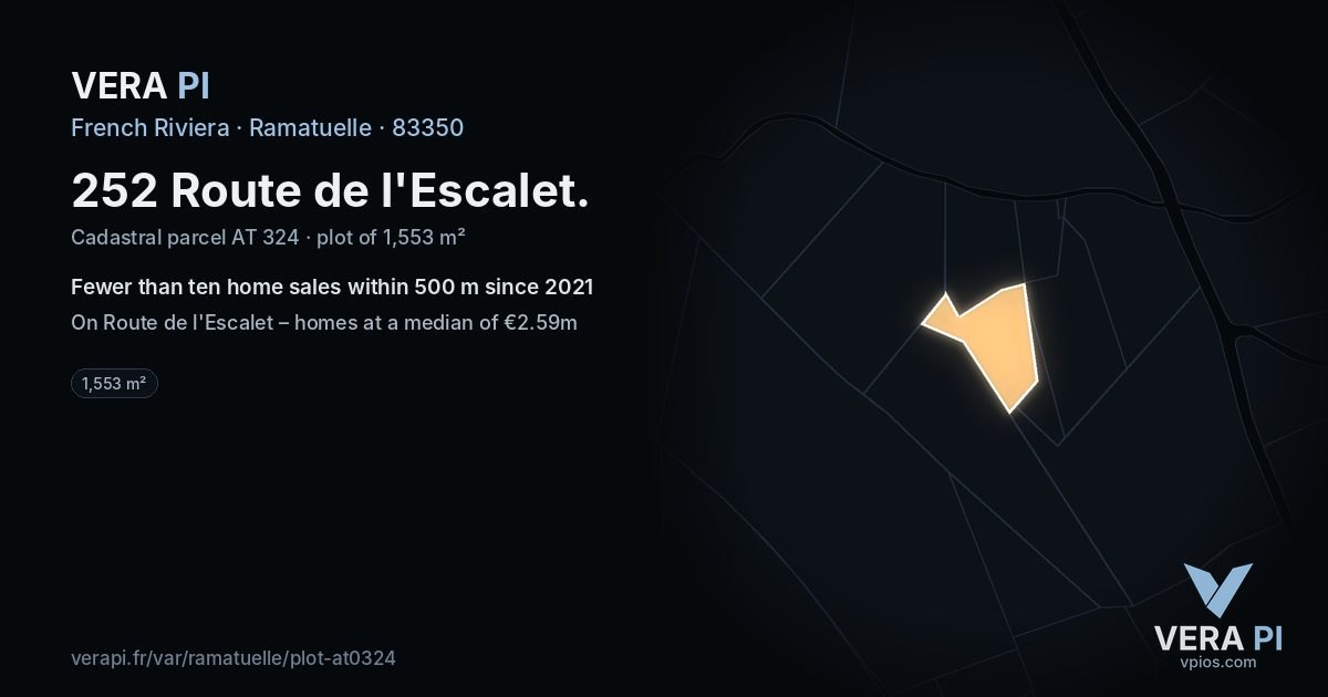 252 Route de l'Escalet, Ramatuelle at night – the plot lit, the parcels around coloured by the prices near them