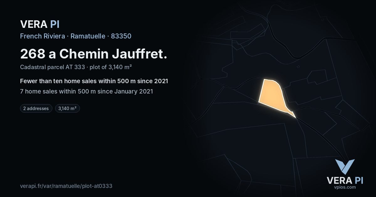 268 a Chemin Jauffret, Ramatuelle at night – the plot lit, the parcels around coloured by the prices near them