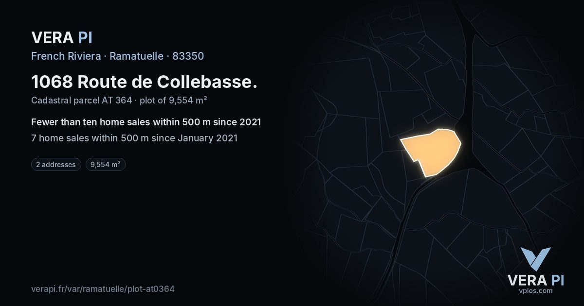 1068 Route de Collebasse, Ramatuelle at night – the plot lit, the parcels around coloured by the prices near them