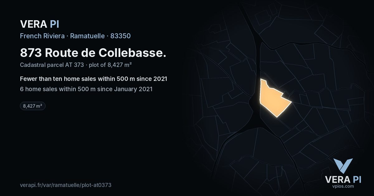 873 Route de Collebasse, Ramatuelle at night – the plot lit, the parcels around coloured by the prices near them