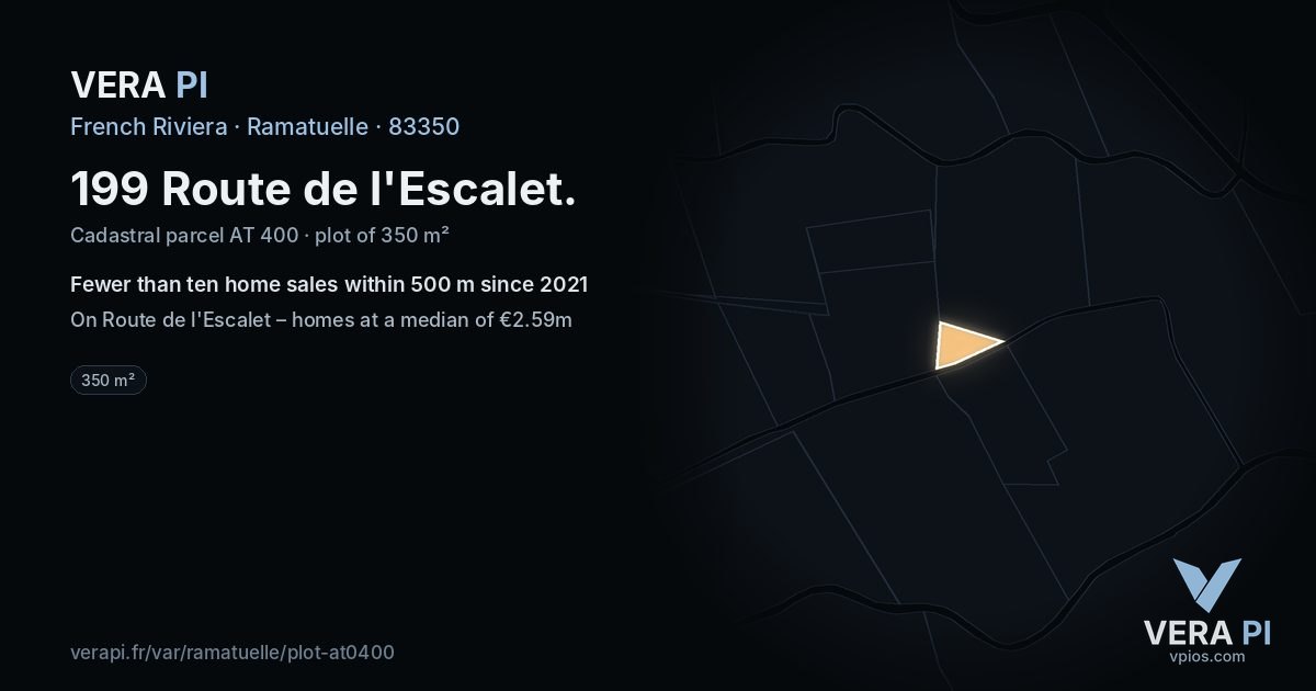 199 Route de l'Escalet, Ramatuelle at night – the plot lit, the parcels around coloured by the prices near them