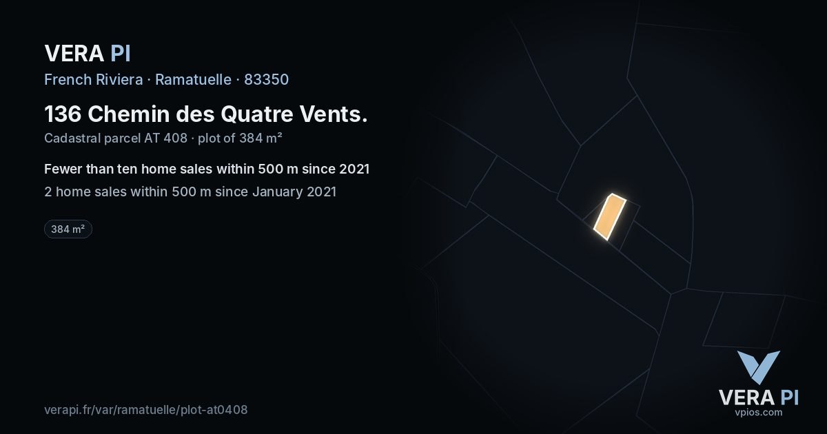 136 Chemin des Quatre Vents, Ramatuelle at night – the plot lit, the parcels around coloured by the prices near them