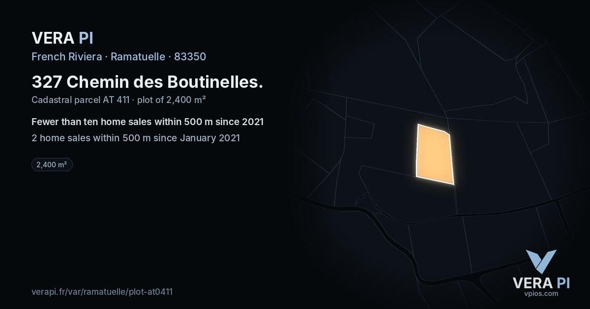 327 Chemin des Boutinelles, Ramatuelle at night – the plot lit, the parcels around coloured by the prices near them