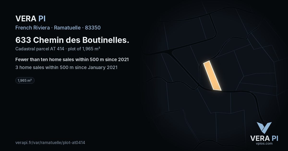 633 Chemin des Boutinelles, Ramatuelle at night – the plot lit, the parcels around coloured by the prices near them