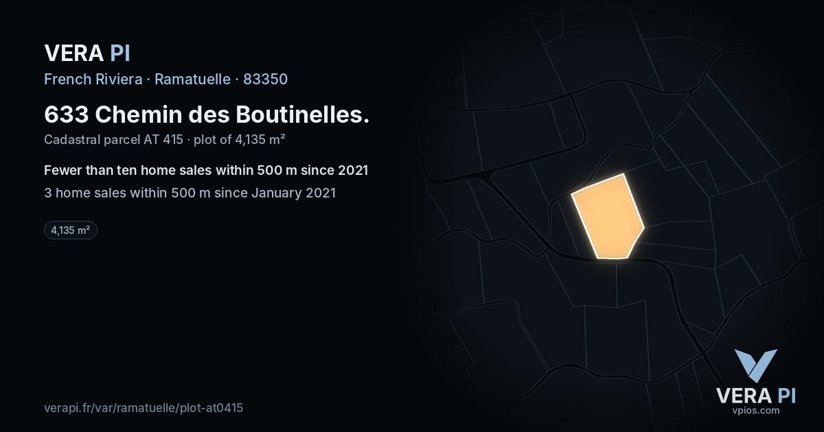 633 Chemin des Boutinelles, Ramatuelle at night – the plot lit, the parcels around coloured by the prices near them
