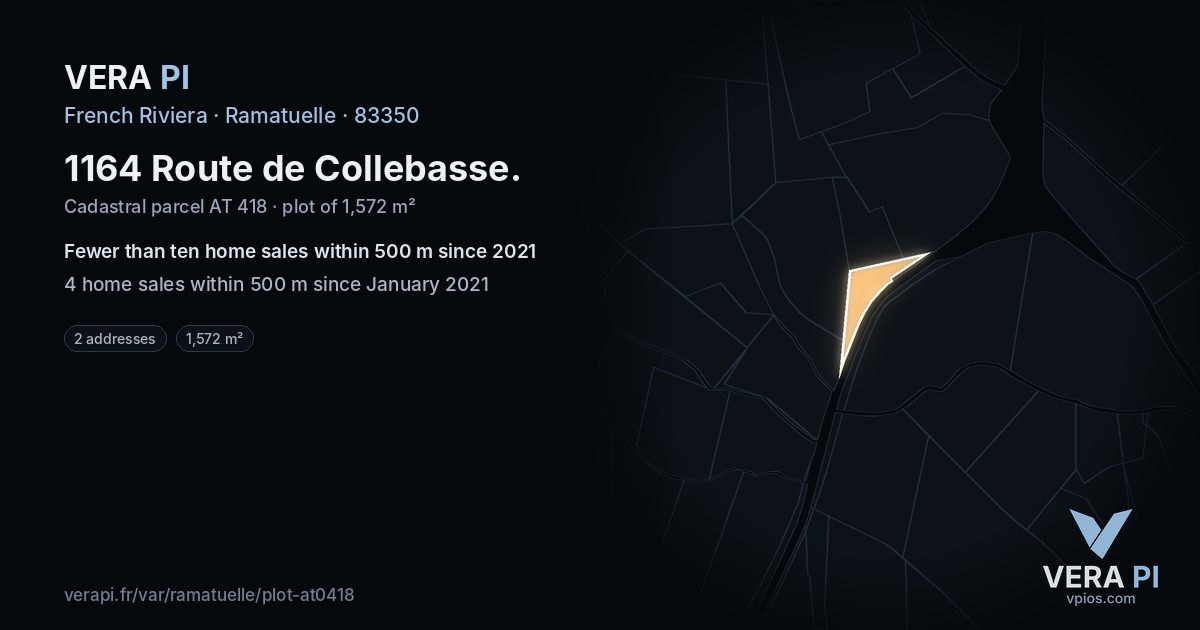 1164 Route de Collebasse, Ramatuelle at night – the plot lit, the parcels around coloured by the prices near them