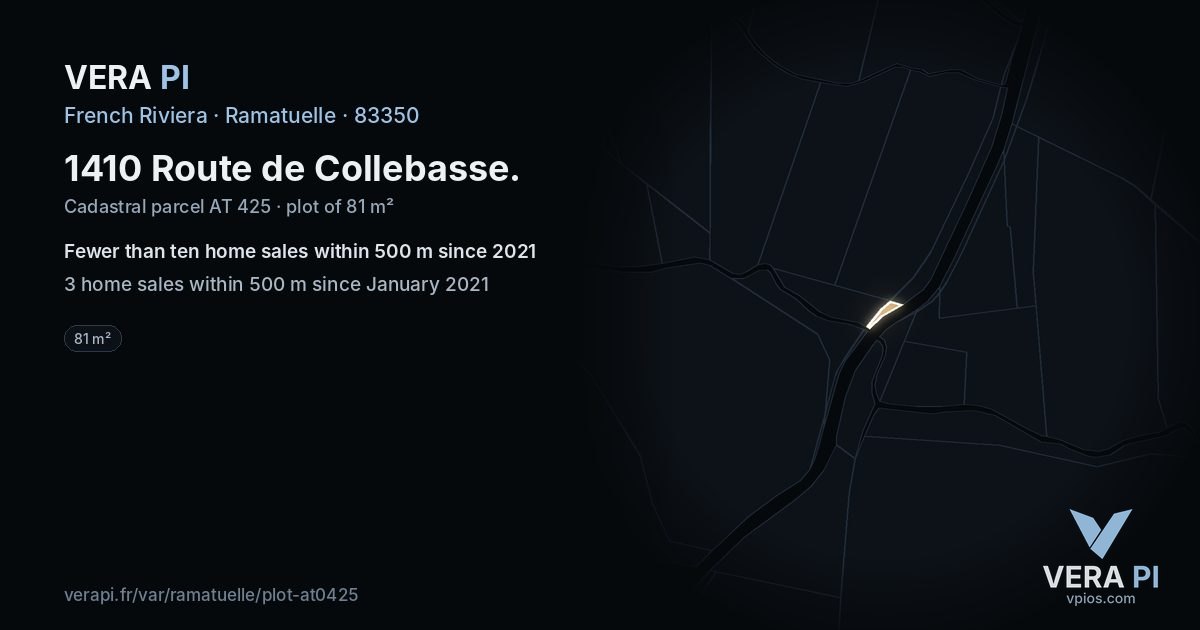 1410 Route de Collebasse, Ramatuelle at night – the plot lit, the parcels around coloured by the prices near them