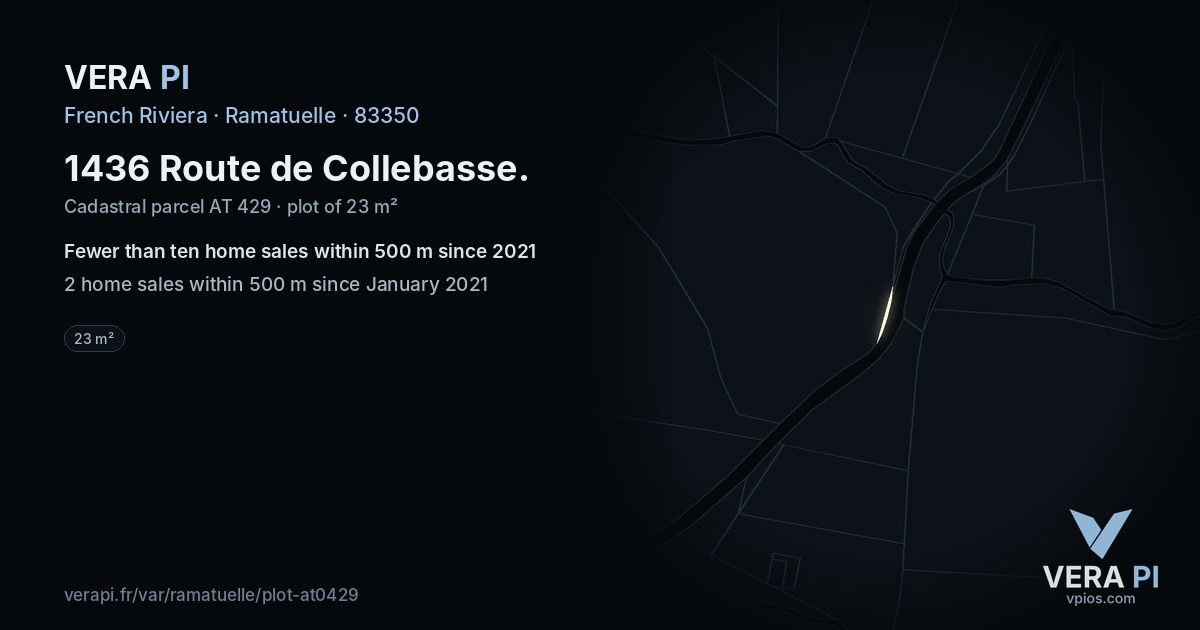 1436 Route de Collebasse, Ramatuelle at night – the plot lit, the parcels around coloured by the prices near them