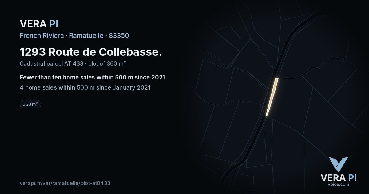 1293 Route de Collebasse, Ramatuelle at night – the plot lit, the parcels around coloured by the prices near them