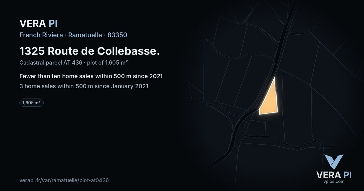 1325 Route de Collebasse, Ramatuelle at night – the plot lit, the parcels around coloured by the prices near them