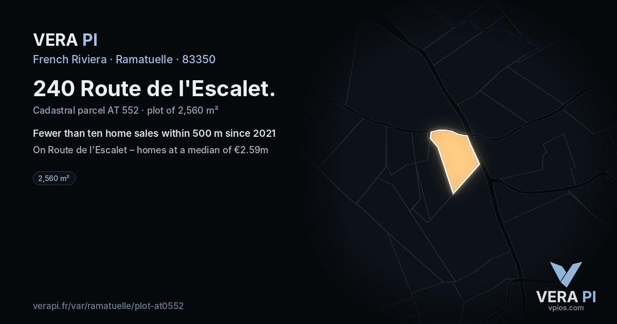 240 Route de l'Escalet, Ramatuelle at night – the plot lit, the parcels around coloured by the prices near them