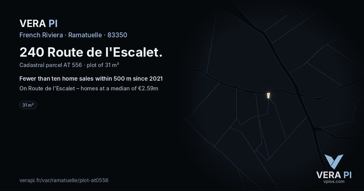 240 Route de l'Escalet, Ramatuelle at night – the plot lit, the parcels around coloured by the prices near them