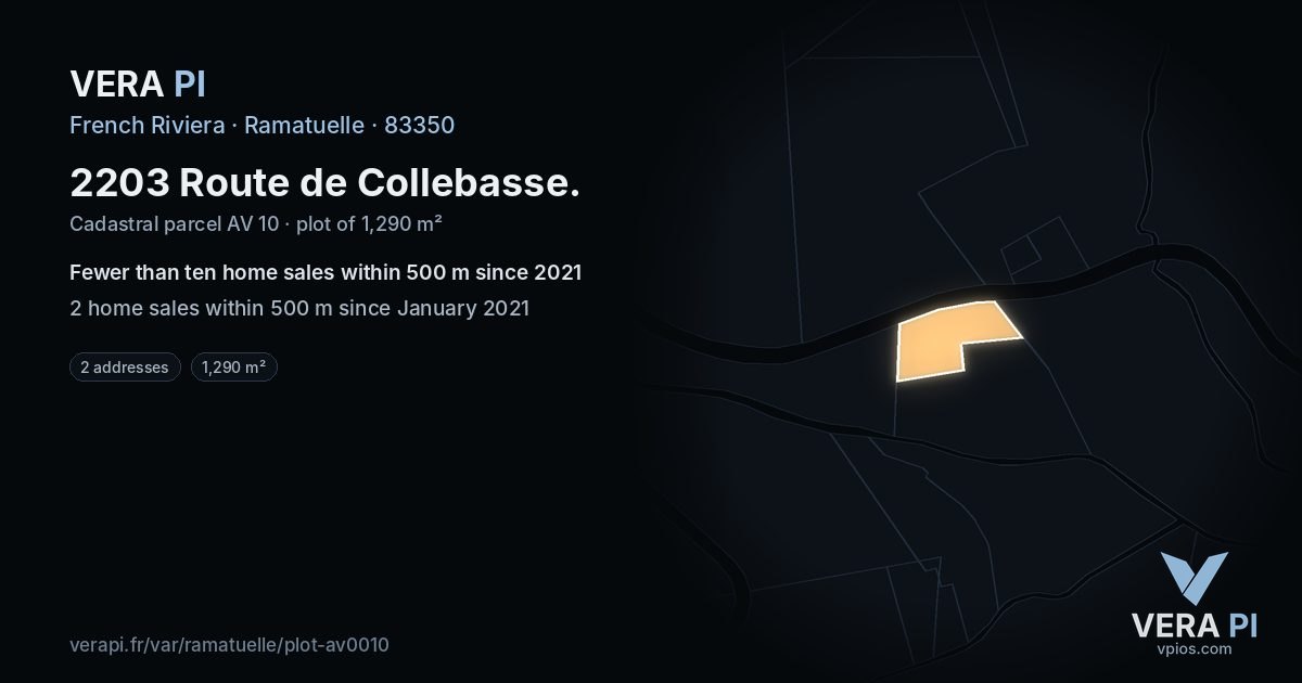 2203 Route de Collebasse, Ramatuelle at night – the plot lit, the parcels around coloured by the prices near them