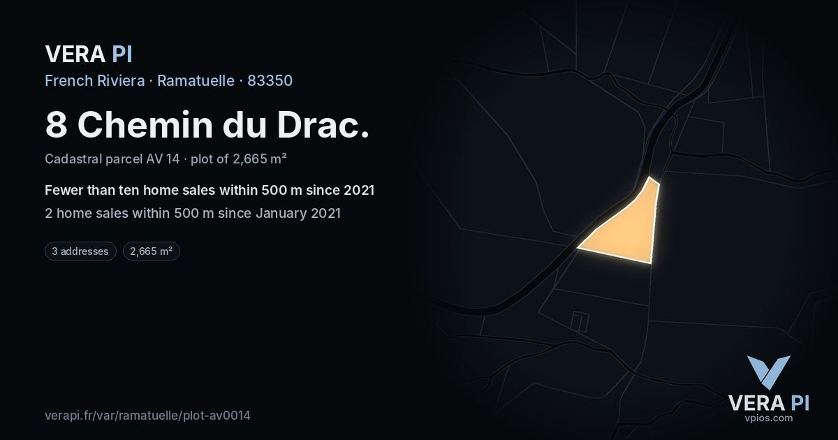 8 Chemin du Drac, Ramatuelle at night – the plot lit, the parcels around coloured by the prices near them