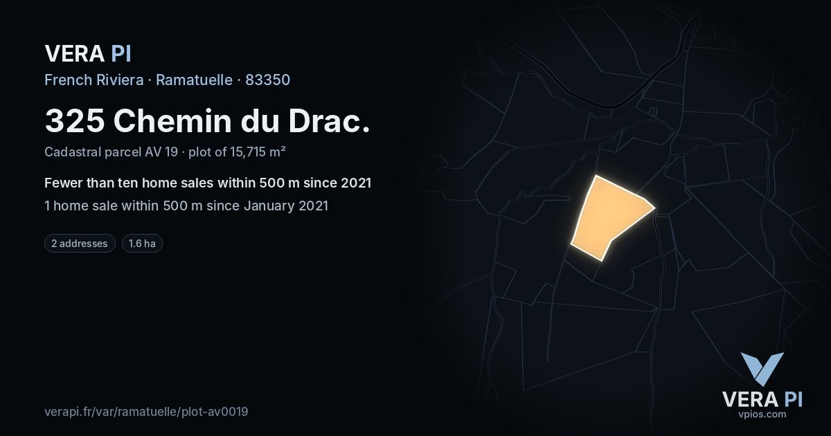 325 Chemin du Drac, Ramatuelle at night – the plot lit, the parcels around coloured by the prices near them