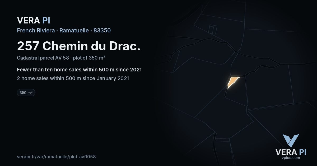 257 Chemin du Drac, Ramatuelle at night – the plot lit, the parcels around coloured by the prices near them