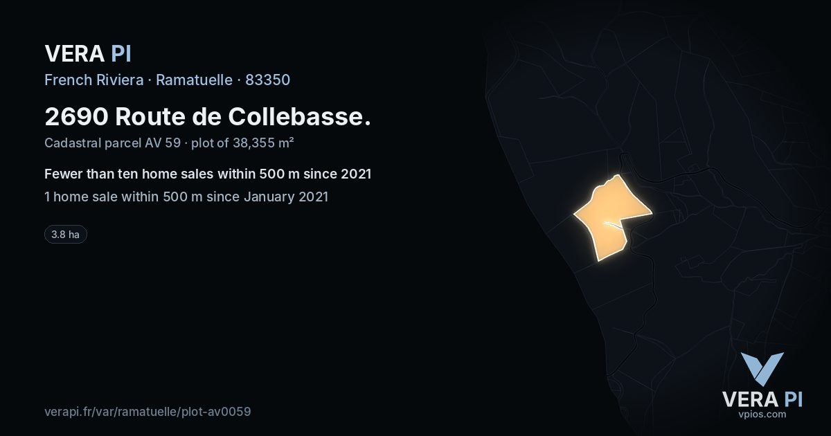 2690 Route de Collebasse, Ramatuelle at night – the plot lit, the parcels around coloured by the prices near them
