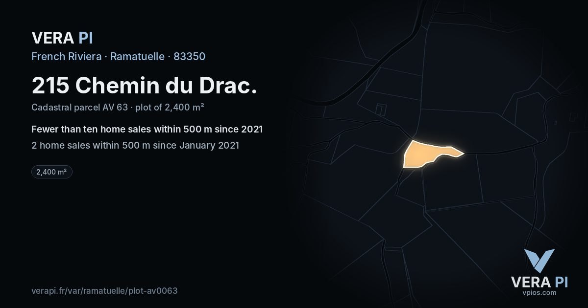 215 Chemin du Drac, Ramatuelle at night – the plot lit, the parcels around coloured by the prices near them