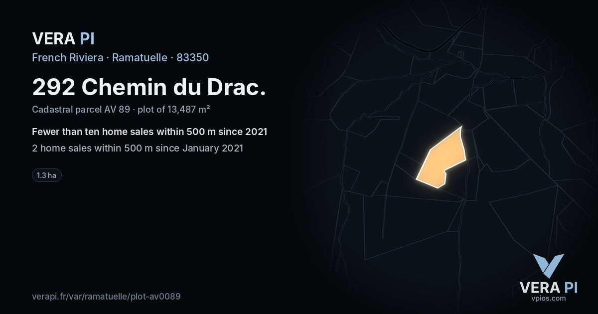 292 Chemin du Drac, Ramatuelle at night – the plot lit, the parcels around coloured by the prices near them