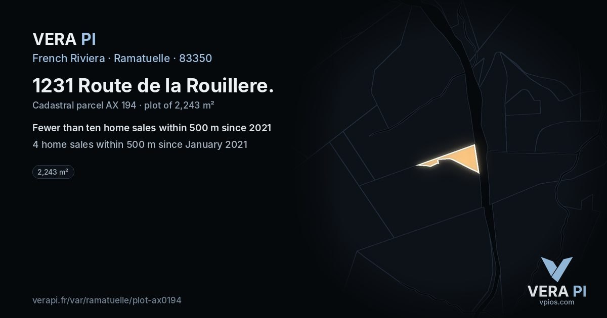 1231 Route de la Rouillere, Ramatuelle at night – the plot lit, the parcels around coloured by the prices near them