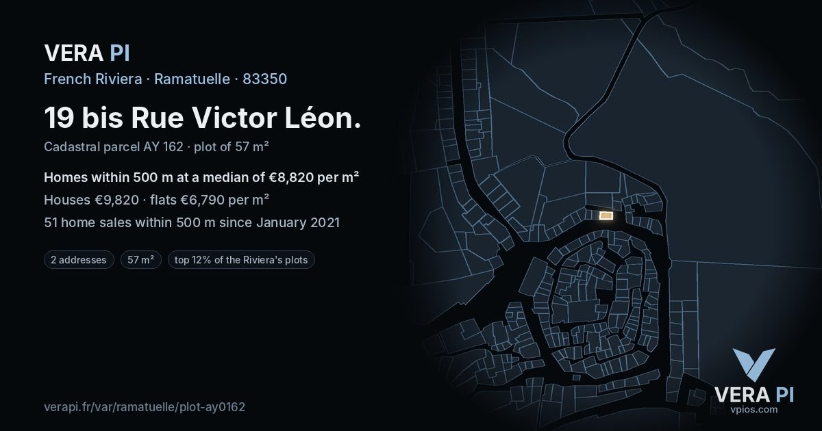 19 bis Rue Victor Léon, Ramatuelle at night – the plot lit, the parcels around coloured by the prices near them