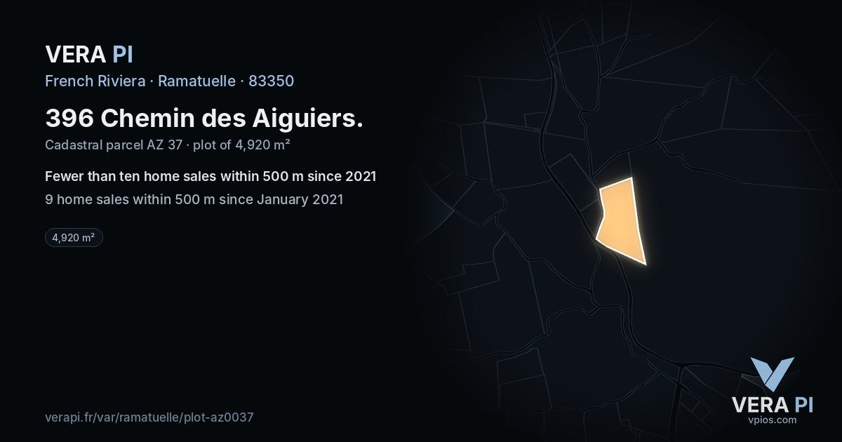 396 Chemin des Aiguiers, Ramatuelle at night – the plot lit, the parcels around coloured by the prices near them