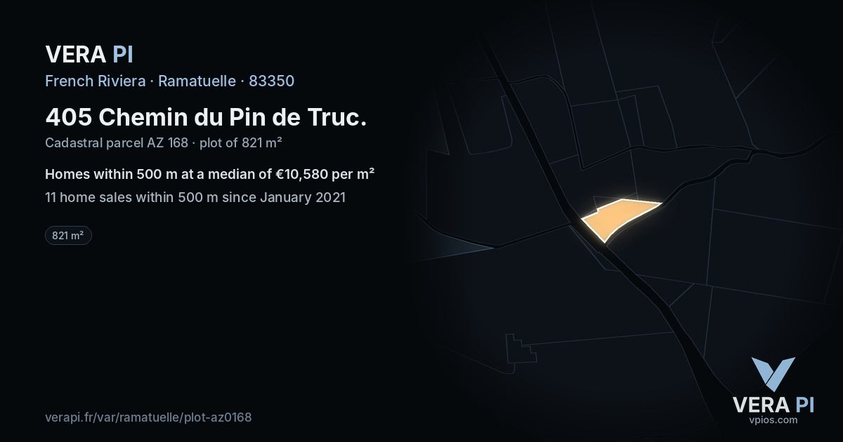 405 Chemin du Pin de Truc, Ramatuelle at night – the plot lit, the parcels around coloured by the prices near them