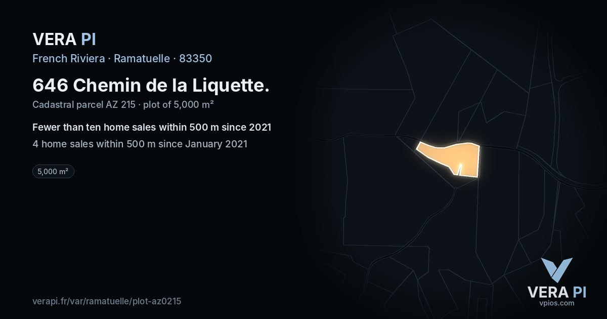 646 Chemin de la Liquette, Ramatuelle at night – the plot lit, the parcels around coloured by the prices near them