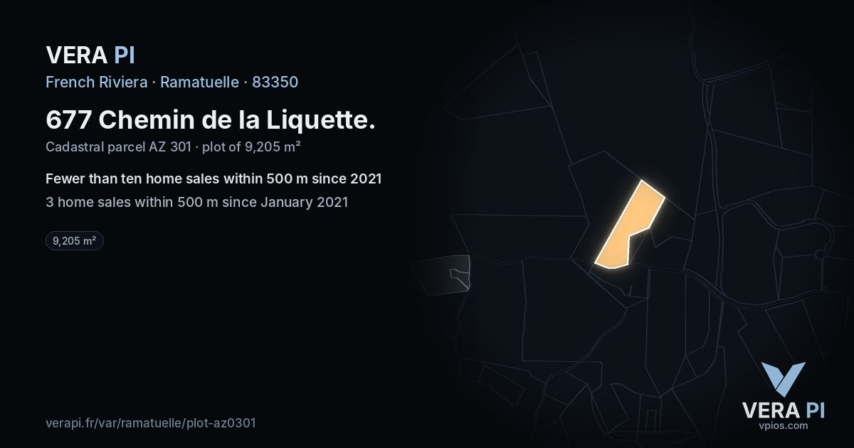 677 Chemin de la Liquette, Ramatuelle at night – the plot lit, the parcels around coloured by the prices near them